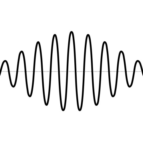 Sinusoid impulse signal line. Black curve sound wave. Voice or music audio concept. Electronic radio graphic. Vector